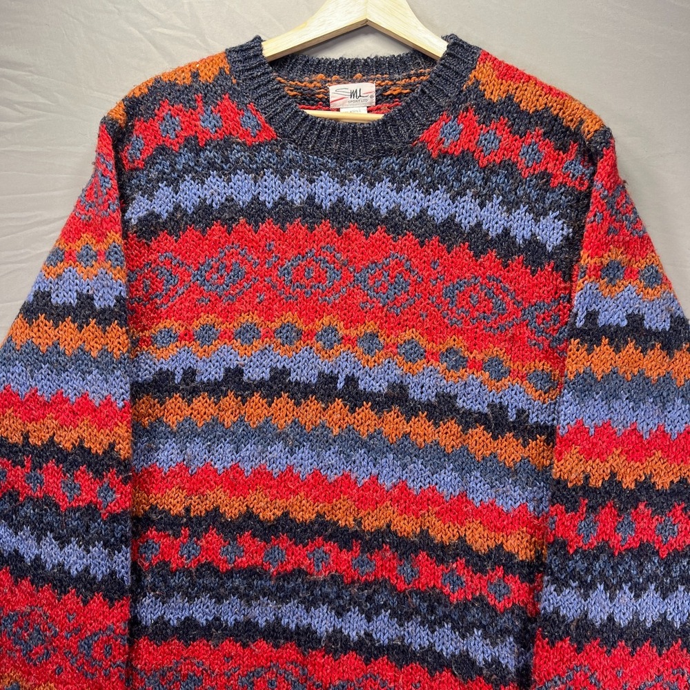 Vintage Grandma Sweater Womens Medium Red Striped Wool Aztec Navajo Southwestern